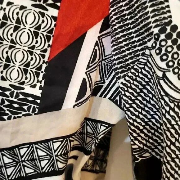 Chico's Women's Red/White/Black Cotton Blend Geometric Print Open Front Lined Ja - Picture 4 of 12